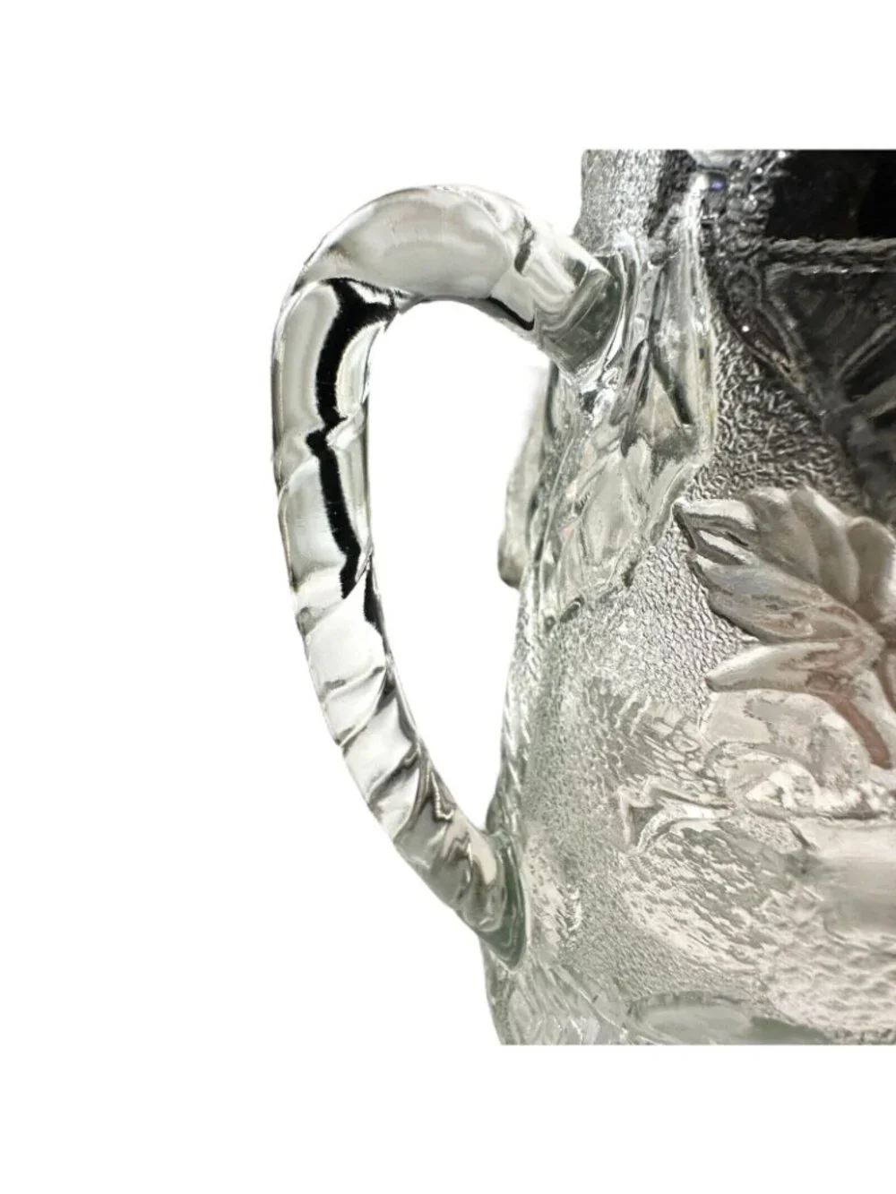 VTG Libbey Orchard Fruit Clear Pitcher + 2 Glasses Pressed Glass Raised Fruit